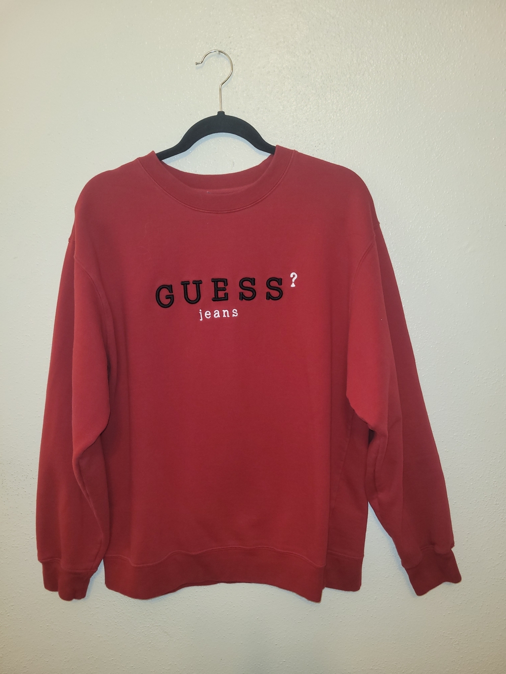 Vintage GUESS Jeans Red Embroidered Logo Crewneck Sweatshirt 80s 90s Xl